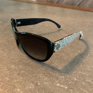 CHANEL Black with White Tweed Sunglasses